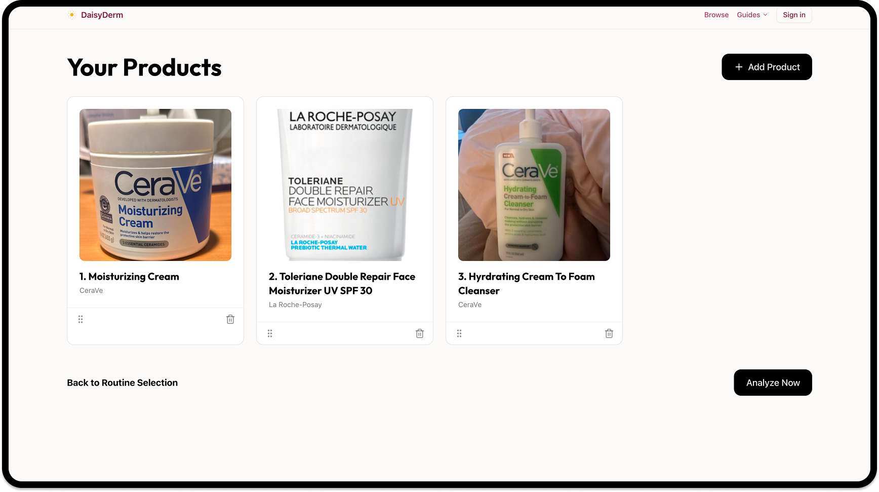 DaisyDerm product catalog — browse all products with category and brand filtering