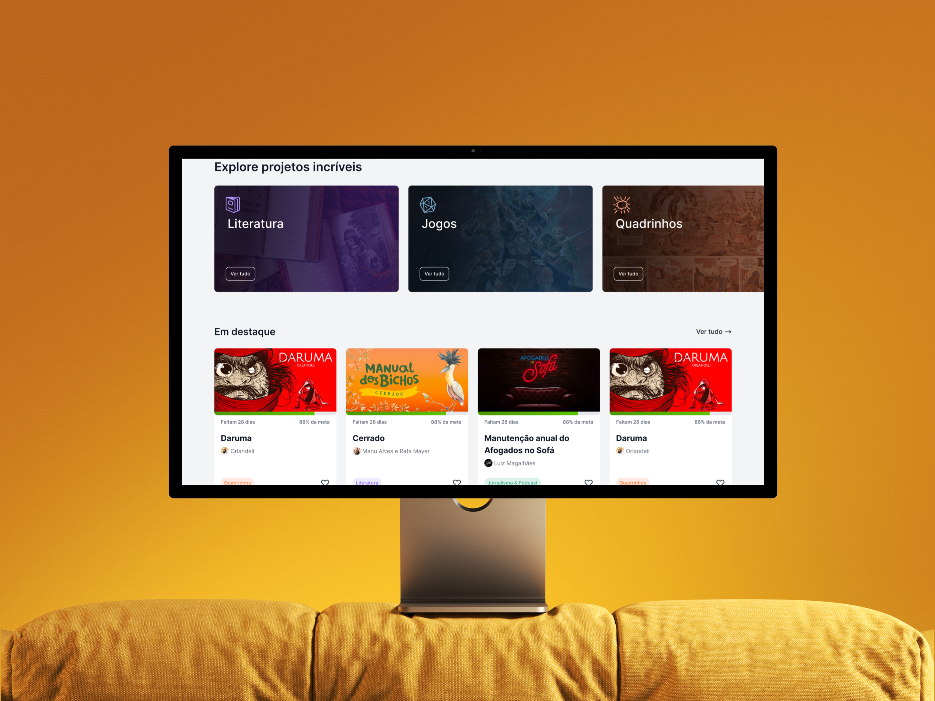 Catarse homepage — campaign discovery with category browsing and featured projects