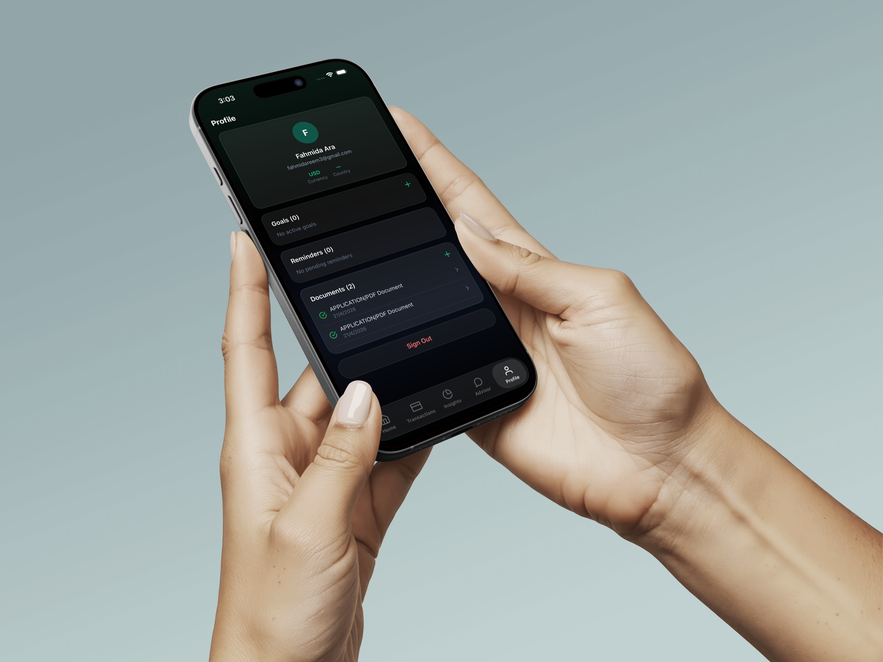 FundPrism user profile — currency settings, monthly income, onboarding status